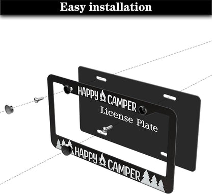 License Plate Frames Black and White Metal License Plate Frame Happy Camper - Image 7
