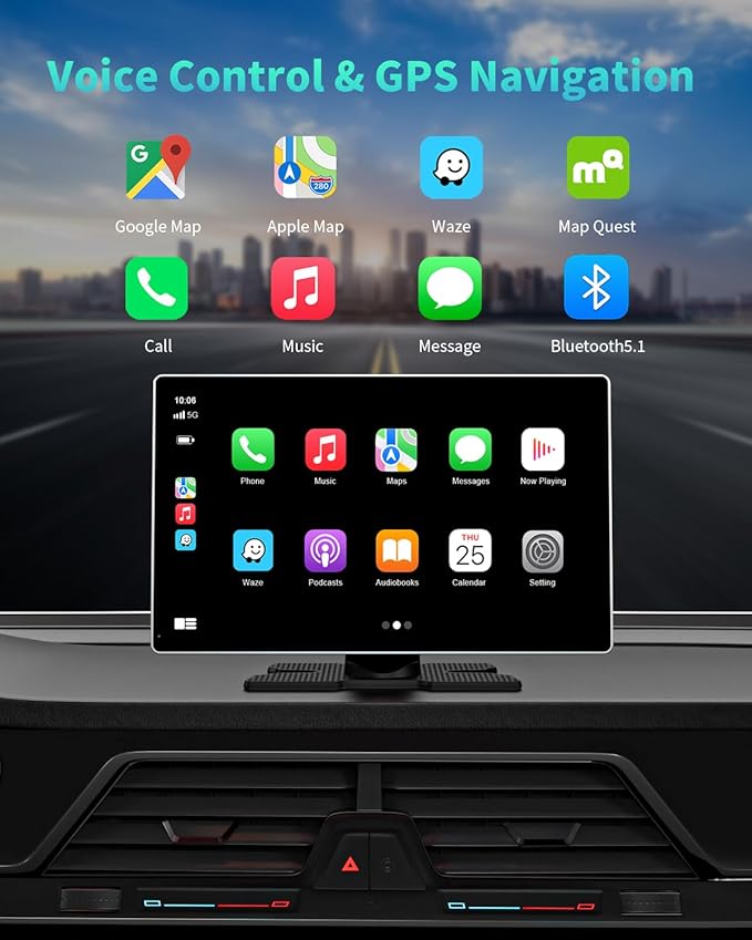Portable Apple Carplay Screen for Car, 4K Dash Cam, 1080p Backup Camera DVR - Image 4