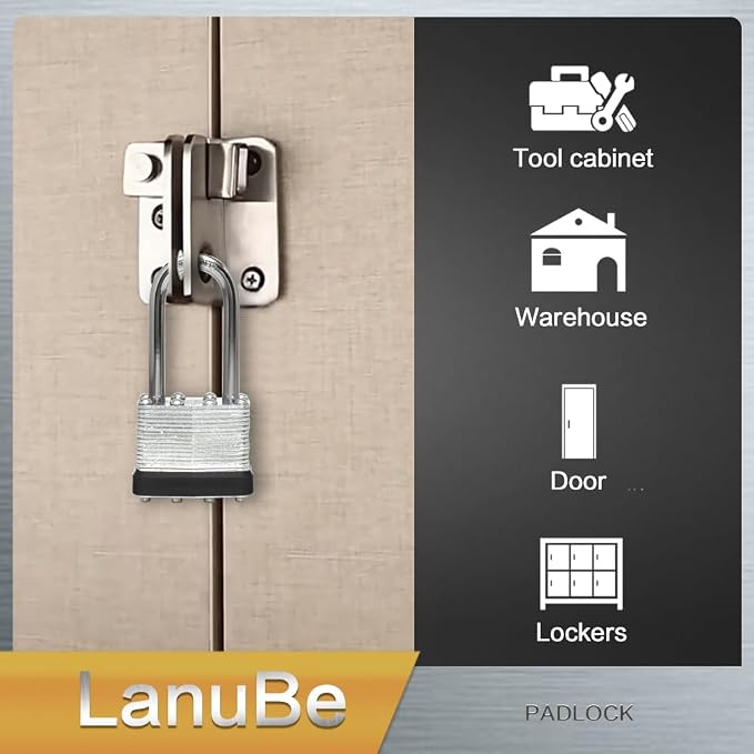 LanuBe Lock Laminated keyed Padlock, keyed Alike Locks, Long Shackle, Marked - Image 8