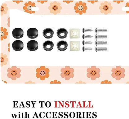 2 Pack Universal Smiley Face Flower License Plate Frame-Rustproof Aluminum - Image 6