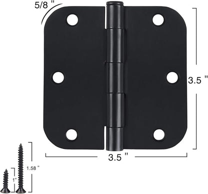 2 Pack Rounded Matte Black Door Hinges 3.5 Inch Interior Room Hardware 3 1/2" - Image 4