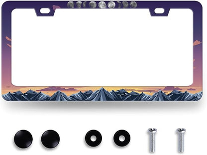 Moon Phase License Plate Frame Mountain Night Stars License Plate Holder Front by RNKATIH