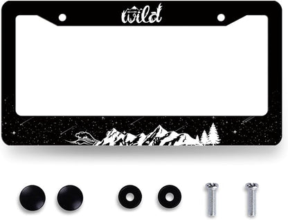 Mountains License Plate Frame Ocean Waves Forest Starry Sky License Plate by RNKATIH