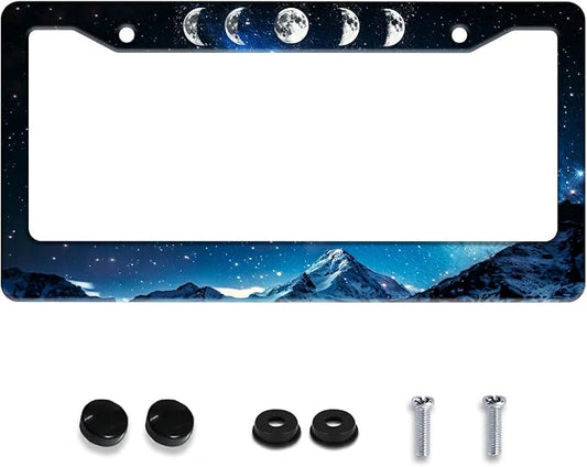 Personalized License Plate Frame Moon Phase Mountains Stainless Steel Accessory by Invincibleframe