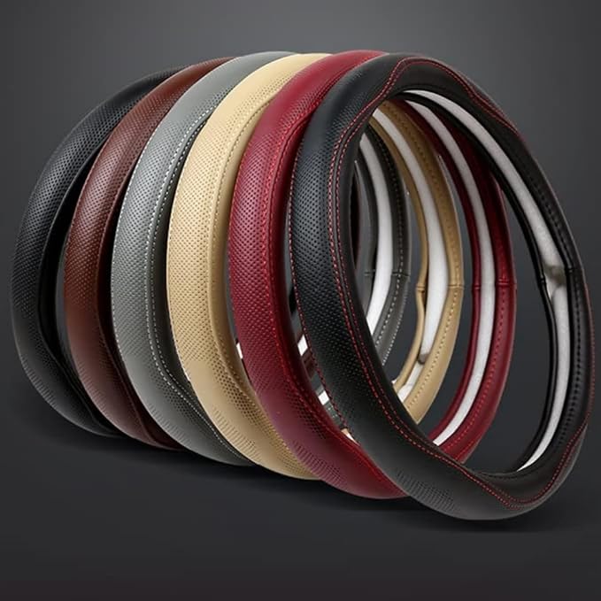 Cowhide Steering Wheel Cover Heat Resistant Anti-Slip Car Wheel Wrap Compatible - Image 7