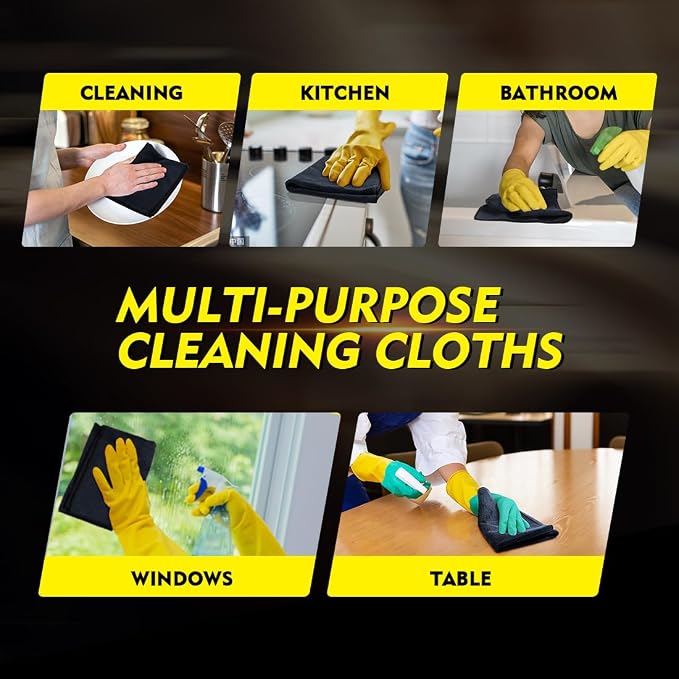 HOMEXCEL Black Microfiber Cleaning Cloth 6 Pack, 12.5 x 12.5 inch Microfiber - Image 6