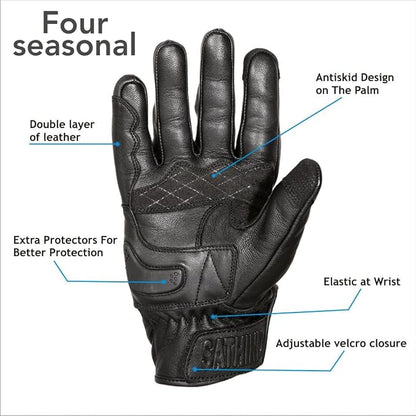 Leather Motorcycle Gloves for Men and Women | Touchscreen | Full Finger | - Image 3