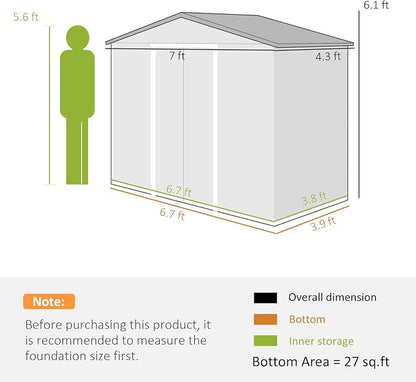 Outsunny 7' x 4' Outdoor Storage Shed, Garden Tool Metal Shed - Image 7