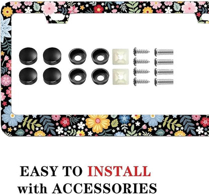 2 Pack Universal Retro Colorful Flowers License Plate Frame - Image 6