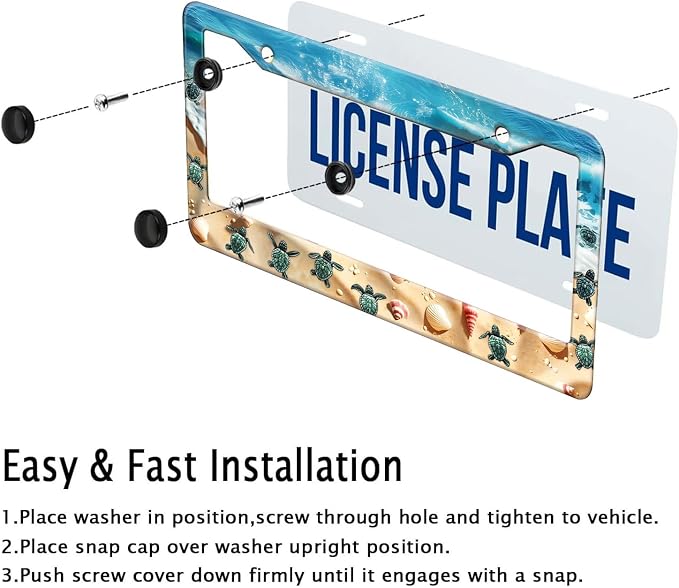 Cute Beach Turtles License Plate Frame, Sea Turtles Sea Shell Starfish Front - Image 6