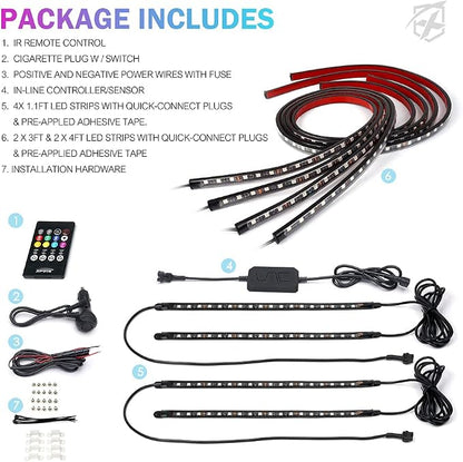 Xprite 8Pcs Car RGB LED Strip Lights, Exterior Underglow & Interior Bluetooth - Image 7