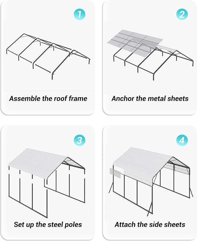 13 x 21 FT Metal Carport, Heavy Duty Carports Reinforced Frame and Steel Roof - Image 3