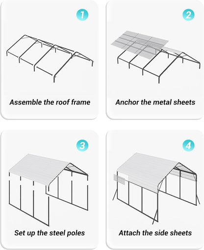 13 x 21 FT Metal Carport, Heavy Duty Carports Reinforced Frame and Steel Roof - Image 3