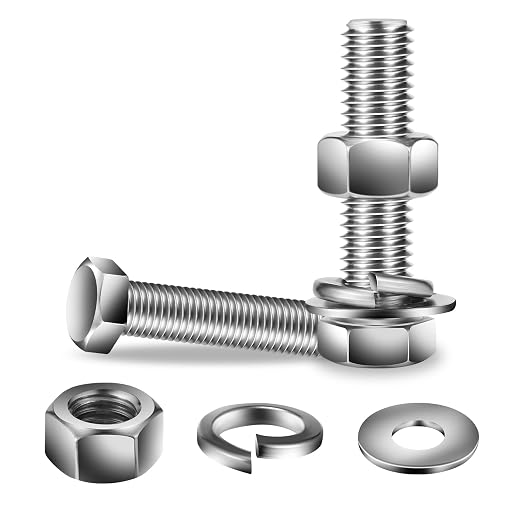 3/8-16 x 2" Hex Head Screw Bolt, Flat & Lock Washers, Fully Threaded, by SG TZH by SGTZH