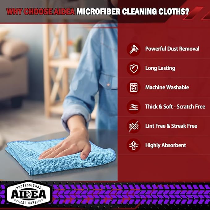 AIDEA Microfiber Cleaning Cloth Blue 10PK, Microfiber Towels - Image 3