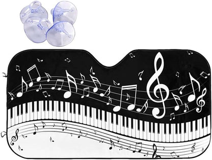 Black White Music Car Windshield Sunshade Front Window Sun Visor Protector by mutakin