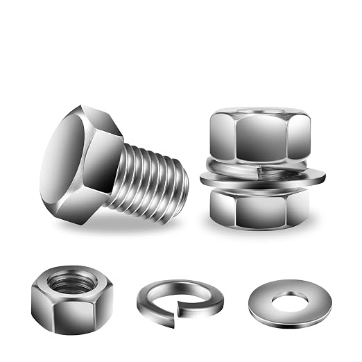 1/4-20 x 5/8" Hex Head Screw Bolt, Flat & Lock Washers, Fully Threaded by SGTZH