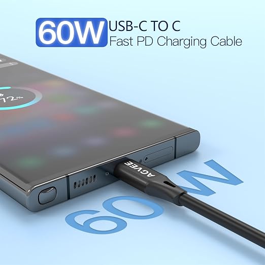 AGVEE 2 Pack 3ft Coiled Short USB-C to USB-C Charging Cable 60W PD Fast Charger - Image 2