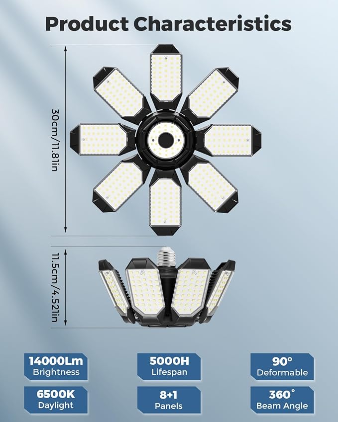 Adiding LED Garage Ceiling Lights 56000Lm 4 Pack w/ 8 Adjustable Panels - Image 2