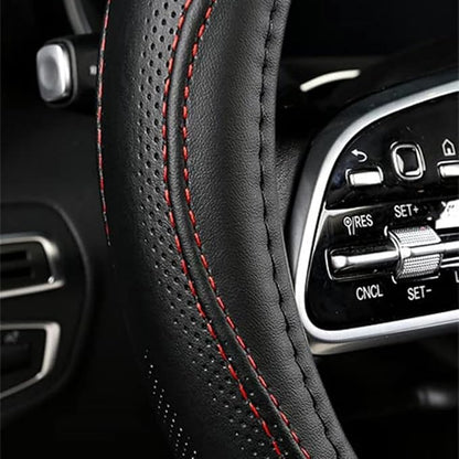 Cowhide Steering Wheel Cover Heat Resistant Anti-Slip Car Wheel Wrap Compatible - Image 3