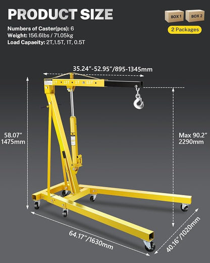 2-Ton Folding Engine Hoist, Hydraulic Shop Crane - Image 6