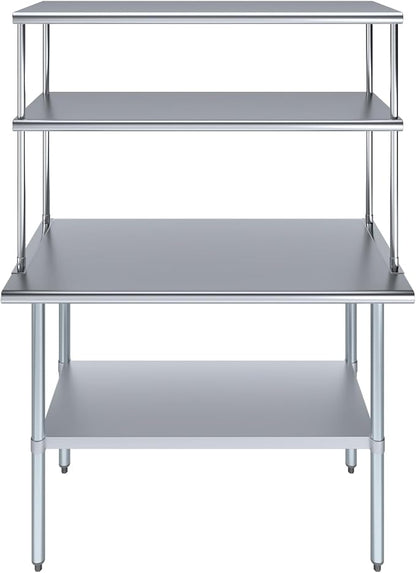 Amgood Stainless Steel Work Table Double Tier Overshelf | Metal Kitchen Prep - Image 2