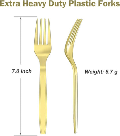 360 Count Extra Heavy Duty Gold Plastic Forks Disposable, Heat Resistant - Image 2