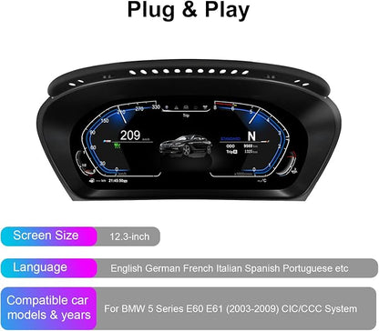Speedometer Instrument for BMW E60 E61 E63 E64 2003-2009 CCC CIC, 12.3 inch - Image 6