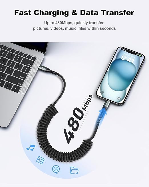 USB C to USB C Cable Coiled 3FT 2Pack, Braided Type C Charger - Image 6