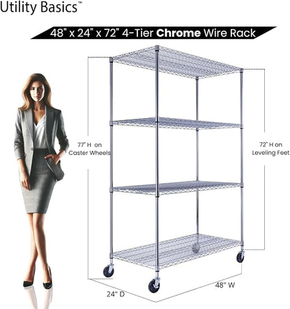 48"x24"x72" Chrome Premium Metal Steel Wire Shelving 4-Tier NSF 3200 LBS MAX - Image 2