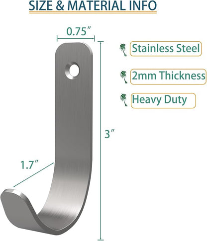 Hooks for Hanging Stainless Steel Heavy Duty Coat Hook Wall Hooks Robe Hanger - Image 2