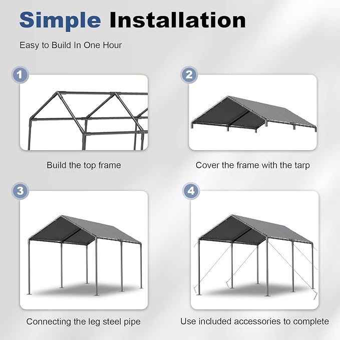 Grezone 10 x 20ft Heavy Duty Carport, Portable Car Tent Garage, All Season UV - Image 7