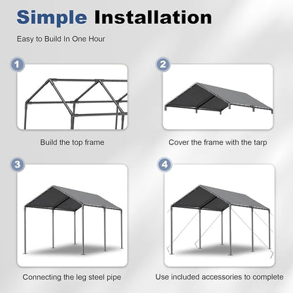 Grezone 10 x 20ft Heavy Duty Carport, Portable Car Tent Garage, All Season UV - Image 7