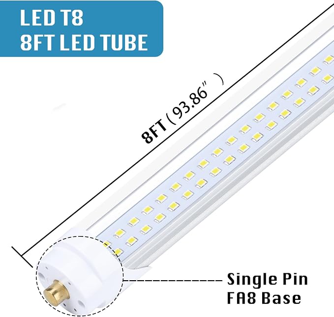 25-Pack, 8 Foot LED Bulbs, 100W 15000lm 6000K Cold White, Super Bright - Image 2