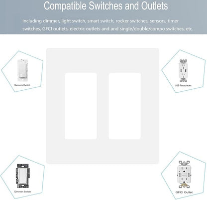 2-Gang Screwless Decora Wall Plate Cover Double Switch Outlet Electrical - Image 3