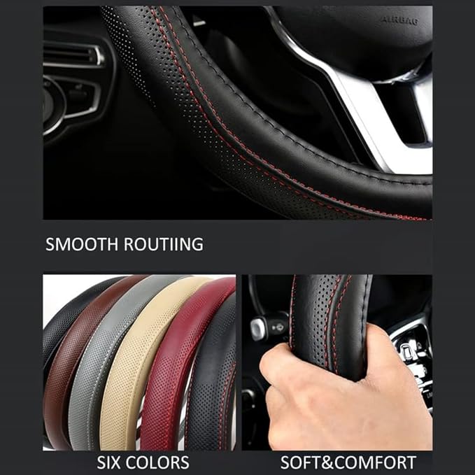 Cowhide Steering Wheel Cover Heat Resistant Anti-Slip Car Wheel Wrap Compatible - Image 6