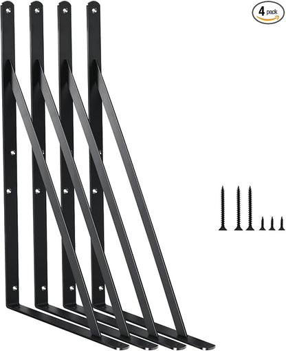 4 Pack L16 x H 10" Black Heavy Duty Shelf Brackets by MHMYDZ