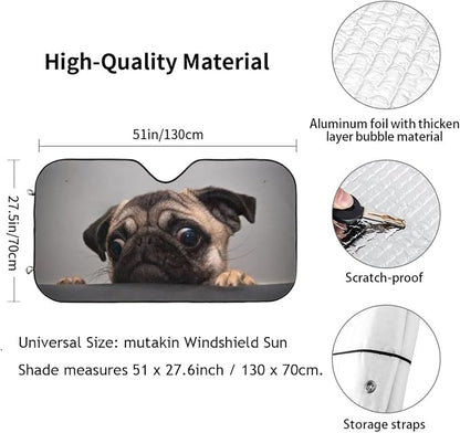 Pug Dog Car Windshield Sunshade Front Window Sun Visor Protector Foldable - Image 3