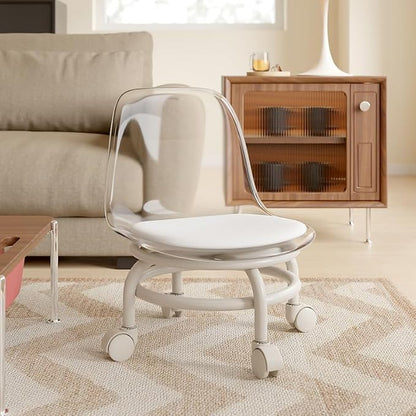 Low Rolling Stool with Wheels, Mini Rolling Garage Stool with Back Support - Image 3