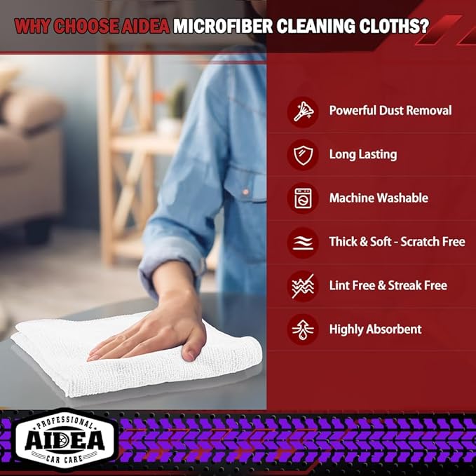AIDEA Microfiber Cleaning Cloth White 20PK, Microfiber Towels - Image 3