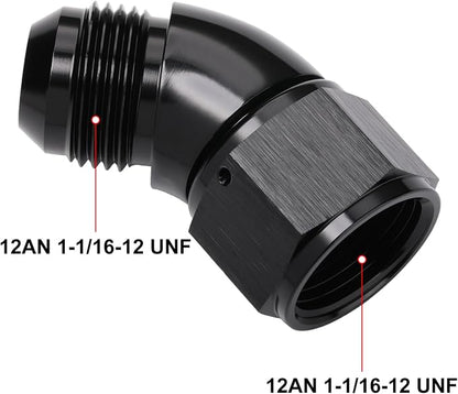 45 Degree 12AN Male to 12AN Female Swivel Full Flow Fitting Adapter Coupler - Image 2