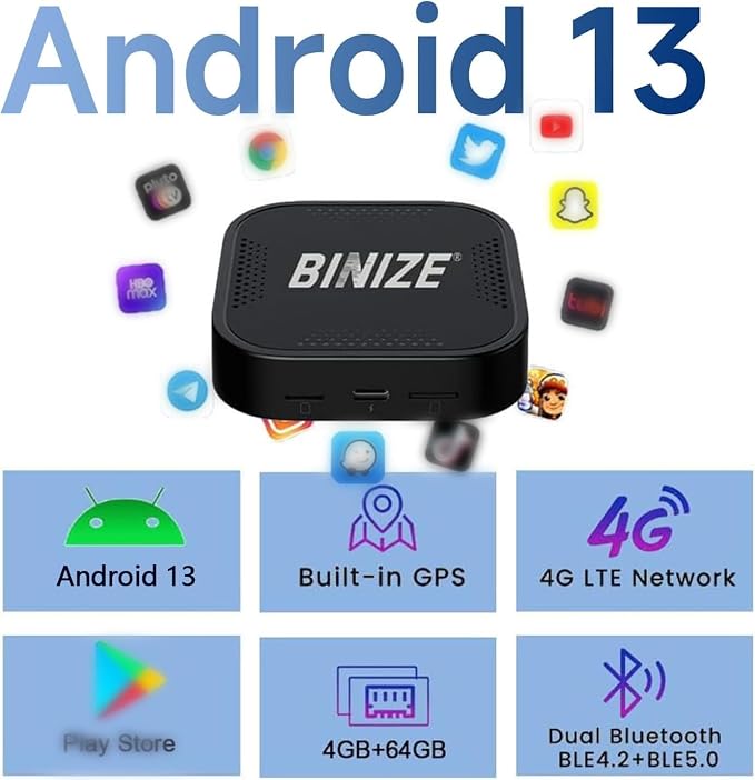 Binize Wireless CarPlay Android AUTO Multimedia Video Box 4G Cellular, Android - Image 3