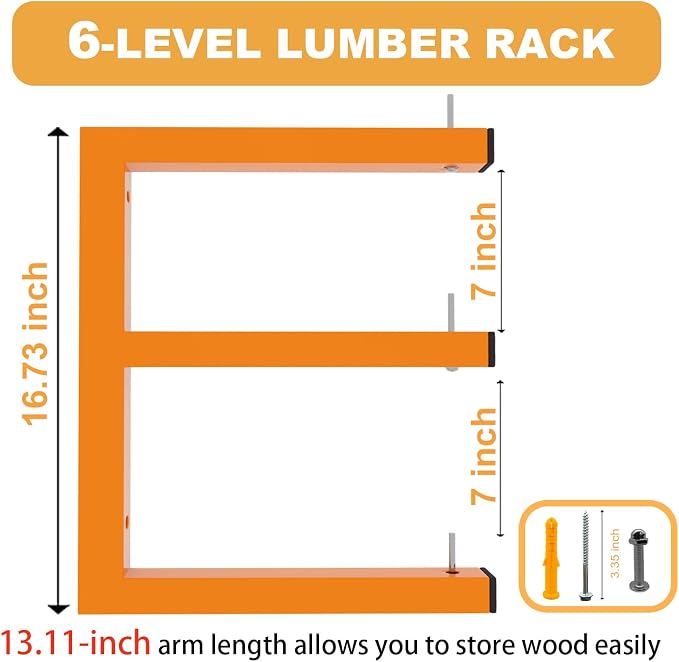 4 Pack Wall-Mounted Lumber Rack, Heavy Duty Wood Storage Racks, 6-Level System - Image 2