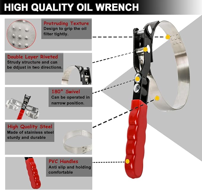 Medium Oil Filter Wrench, Oil Filter Removal Tool Adjustable from 3-5/6" to - Image 3