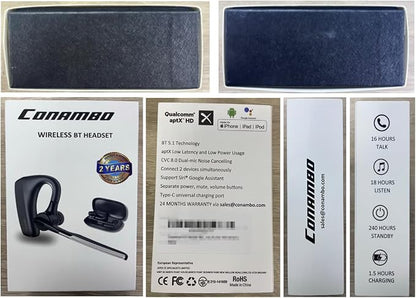 CONAMBO Bluetooth Headset V5.1, 16 Hrs HD Talktime CVC8.0 Dual Mic Noise - Image 7