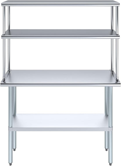 Amgood Stainless Steel Work Table Double Tier Overshelf | NSF 14" x 48" Work - Image 2