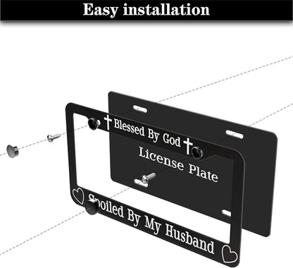 License Plate Frames Black and White Front License Plate Bracket Blessed by God - Image 7