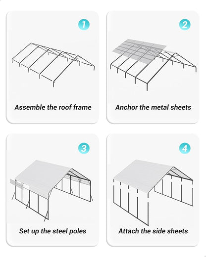 20'x20'x13' Metal Carport for 2 Cars, Heavy Duty Car Ports for Heavy Snow - Image 7