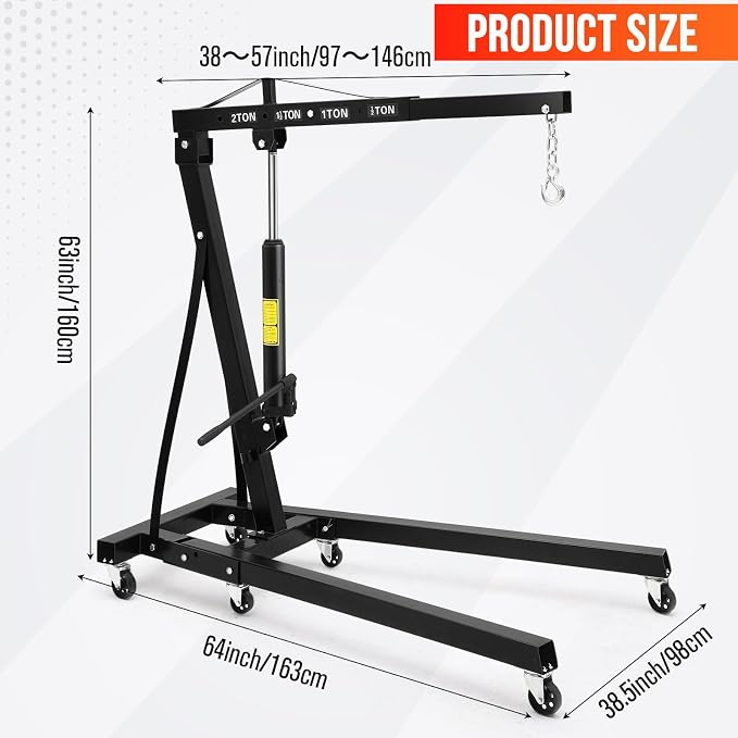 2 Ton Engine Hoist, Hydraulic Cherry Picker Engine Hoist Lift, 4400LBS Heavy - Image 7
