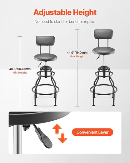 VEVOR Shop Stool with Backrest, Pneumatic Garage Seat/Work Stool with 300 lbs - Image 3